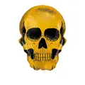 Golden skull-shaped foil balloon with black print for Day of the Dead Halloween decor - Gold Skull