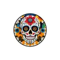 Detailed view of a vibrant Mexican sugar skull design for decorative wooden door sign - Wooden Skull Style 05