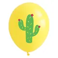 Gele 12 inch feestballon met groene cactusbloem print voor Mexicaans thema - Cactus Print Stijl / 12 Inch / Geel