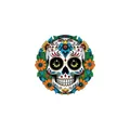 Detailed vibrant sugar skull design for Mexican Day of the Dead wooden door plaque - Wooden Skull Style 07