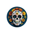 Mexican Day of the Dead wooden door sign with colorful sugar skull and flower design - Wooden Skull Style 08