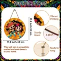Detalles del cartel de madera Día de Muertos con arte de calavera y dimensiones - Calavera Redonda y Cempasúchil (PY0086002)