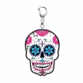 Punk rock Halloween suikerschedel acryl sleutelhanger met kleurrijk bloemdessin - Blauwe Bloemoog Schedel Stijl (11258) / 55mm