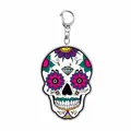 Levendige florale suikerschedel acryl sleutelhanger met punkrock Halloween ontwerp - Paarse Diamant Schedel Stijl (11257) / 55mm