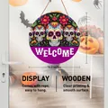 Letrero de madera de 10,2 pulgadas Bienvenidos Día de los Muertos con diseño de calavera - Bienvenido Calavera de Azúcar (PY0086005)
