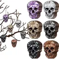 Ensemble d'ornements en bois tête de mort pailletés pour décoration d'Halloween - Style Pailleté / Lot de 6