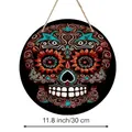 Plaque bois tête de mort mexicaine, décoration de 11,8 pouces de diamètre - Grand Crâne en Sucre Coloré (PY0086013)