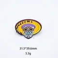 Mexican sugar skull enamel pin detail with 31.5x39.6mm dimensions and 5.3g weight - Yellow Hat Mexican Skull (11)