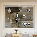 Halloween schedel raamstickers met Dia de los Muertos roos- en dolkontwerpen zwart - 30x45cm / Bloemen Schedel