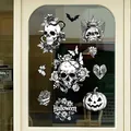 Halloween statische glasstickers set met handgetekende schedels en pompoen - 30x45cm / Schedel Bloemen Omwonden