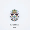Colorful Mexican sugar skull enamel pin with floral details for Halloween gift - Tendril White Base Skull (20)