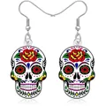 Acrylic Day of the Dead sugar skull earrings with red rose decorative floral design - 7 / No Cardstock Included