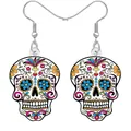 Acrylic skull drop earrings with colorful floral patterns for women's fashion jewelry - 8 / No Cardstock Included