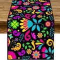Mexican Carnival Day of the Dead linen table runner with colorful floral pattern - Black Background Sunflower Fiesta High Saturation Style (Style 40) / 183x33cm