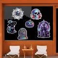 Holographic Halloween window stickers featuring skull, pumpkin, cat, and haunted castle - Happy Night Halloween