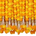 Yellow and orange marigold flower garland with golden bells for Day of the Dead - Style with Bells / Yellow and Orange Mixed