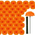 Teste di fiori di calendula artificiali arancioni con steli per il Giorno dei Morti - Diametro 6cm Con Stelo 15cm / Arancione