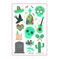 Tatouages temporaires lumineux Jour des Morts avec crânes colorés et symboles mexicains. - Style de Dessin Animé du Jour des Morts (WS-Y081) / Feuille Unique