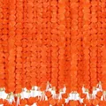 Dense orange marigold flower garland with gold bells and white tassels for festivals - Style with Bells / Orange Red