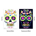 Neon fluorescerende Day of the Dead schedel gezicht tattoo sticker voor Halloween make-up - JFV-003 Stijl / 14.5x21 cm