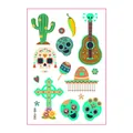 Tatouages temporaires lumineux Jour des Morts avec icônes de crânes colorés - Style de Dessin Animé du Jour des Morts (WS-Y082) / Feuille Unique