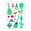 Tatouages temporaires lumineux Jour des Morts avec motifs de crâne et guitare de dessin animé - Style de Dessin Animé du Jour des Morts (WS-Y083) / Feuille Unique