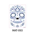 Tatouage visage mat bleu Jour des Morts temporaire avec motif de crâne décoratif chic - Crâne Floral Bleu Foncé (MAT-93)