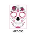 Autocollant de tatouage de visage de crâne de sucre mat pour Halloween et la Fête des Morts - Crâne à Roses Roses (MAT-90)