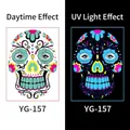 Tatouage temporaire fluorescent tête de mort Halloween avec effet de lumière UV facial - Motif de Crâne (YG-157) / 210*150MM