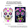 Fluorescent Day of the Dead skull face tattoo sticker with neon glow effect, SKU - JFV-006 Style / 14.5x21 cm