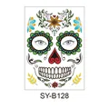 Autocollant de tatouage temporaire visage tête de mort pour fête d'Halloween étanche - 210*150MM / Style de Crâne à Pétales Verts (SY-B128)