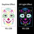 Autocollant de tatouage de visage fluorescent UV Jour des Morts avec crâne en sucre - Motif de Crâne (YG-158) / 210*150MM