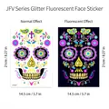 Fluorescent Day of the Dead sugar skull face tattoo with gold glitter effect - JFV-007 Style / 14.5x21 cm