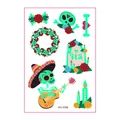 Luminous Day of the Dead temporary tattoo sheet with cartoon skeleton and skull design - Day of the Dead Cartoon Style (WS-Y088) / Single Sheet