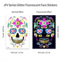 Day of the Dead fluorescent sugar skull face tattoo stickers with glitter effect - JFV-008 Style / 14.5x21 cm