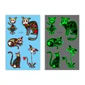 Tatuaggi temporanei luminosi Giorno dei Morti con disegni floreali di gatti scheletro - Stile Scheletro Gatto e Floreale Tradizionale (En-024)