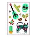 Day of the Dead luminous tattoo sticker sheet with cartoon skull and cat designs - Day of the Dead Cartoon Style (WS-Y089) / Single Sheet