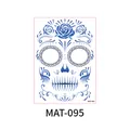 Matte blue skull and rose face tattoo sticker for Halloween and Day of the Dead cosplay - Blue White Gradient Skull (MAT-095) / Single Sheet