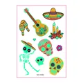 Luminous Day of the Dead temporary tattoo sheet with cartoon skulls and guitar - Day of the Dead Cartoon Style (WS-Y090) / Single Sheet