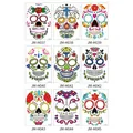 Set of 9 Day of the Dead sugar skull temporary face tattoos for Halloween party makeup. - 210*150MM / Colorful Skull Set (JM-H037-045) / 9 Sheets