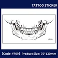 Adesivo tatuaggio viso teschio Halloween maschera temporanea impermeabile festa - Denti Mandibolari (YF09) / 70*130mm Foglio Singolo