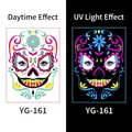 Day of the Dead fluorescent face tattoo sticker with colorful sugar skull design - Skull Pattern (YG-161) / 210*150MM