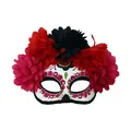 Masque Jour des Morts avec fleurs rouges et noires vibrantes pour les fêtes d'Halloween - Masque Jour des Morts Style A