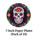 Detail of 7-inch Day of the Dead paper plate with colorful sugar skull design - 10 Pieces/Pack 7-Inch Paper Plate / Colorful