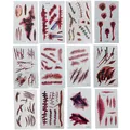 Tatouages temporaires de blessures réalistes pour fêtes d'Halloween et maquillage - Autocollants de Blessures Créatifs / 12 Feuilles