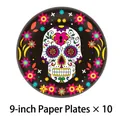 Detailed macro view of 9-inch Mexican Day of the Dead skull patterned party paper plate - 10 Pieces/Pack 9-Inch Paper Plate