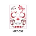 Matte Day of the Dead floral sugar skull face tattoo sheet for Halloween cosplay MAT-097 - Red Flower Stitched Skull (MAT-097) / Single Sheet