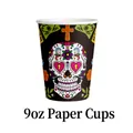 9oz Day of the Dead sugar skull paper cups, pack of 10 for Halloween party decor - 10 Pieces-Paper Cups