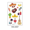 Day of the Dead temporary tattoo sheet with cartoon skeleton guitar and sombrero - Cartoon Skull Style (WS-A057) / 120*76mm