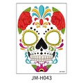 Day of the Dead temporary face tattoo sticker with colorful floral sugar skull JM-H043 - Red Floral Skull Design (JM-H043) / 210x150mm